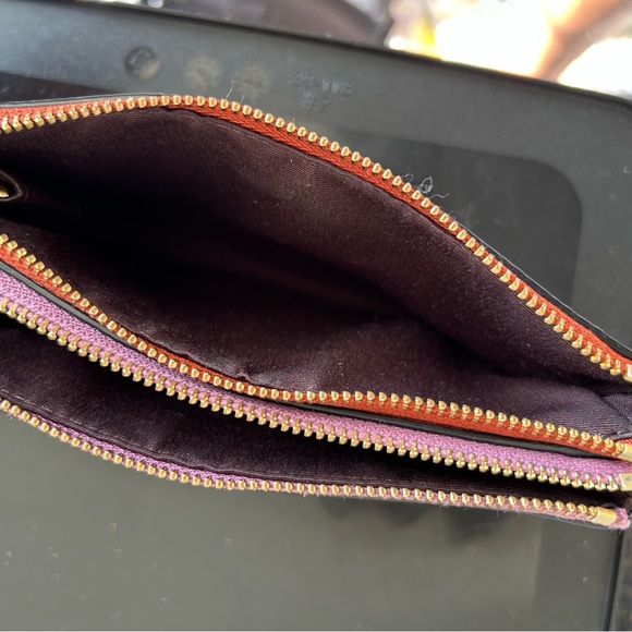 Coach Rust and Light Purple Leather Double Zip Wristlet with Gold Details - Picture 5 of 6